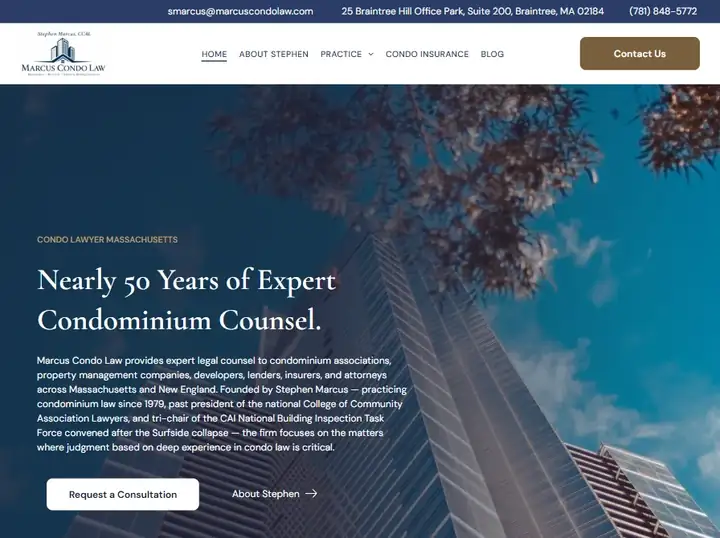 Marcus Condo Law condominium law firm website homepage mockup